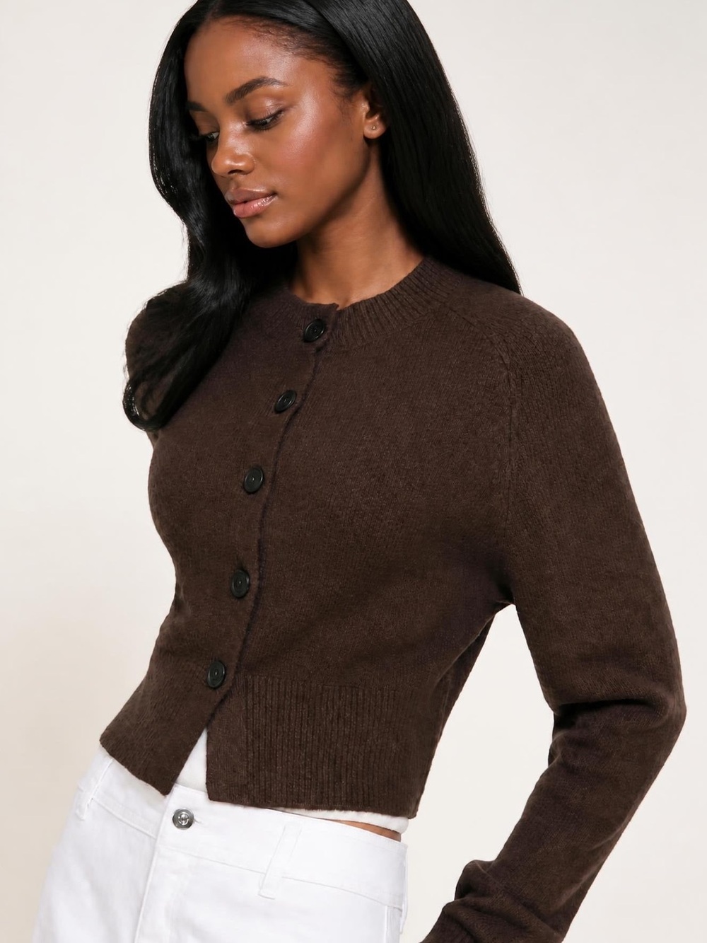 Classic Chocolate Brown Button-Front Women's Sweater